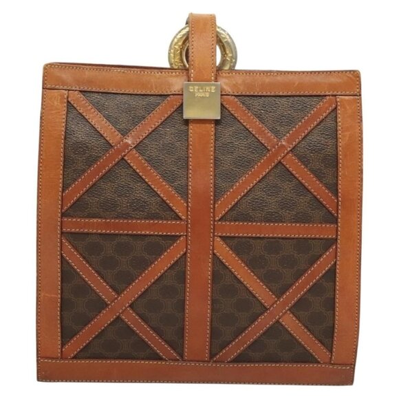 Authentic CELINE Macadam Canvas Shoulder Bag PVC Leather Brown Gold - Picture 9 of 16